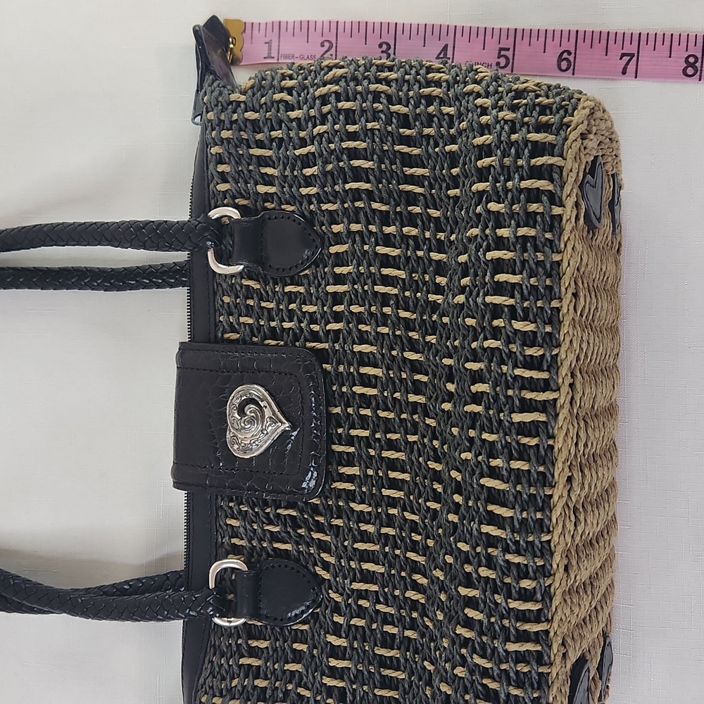 Brighton Woven Straw Satche Black and Tan Shoulder Bag. Size 10x7" - Picture 9 of 10